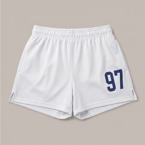 Women’s White Athletic Mesh Shorts with Navy '97 Accent